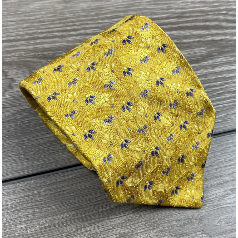 Ermenegildo Zegna Men's 100% Silk Exclusive Design Floral Woven Neck Tie Gold
